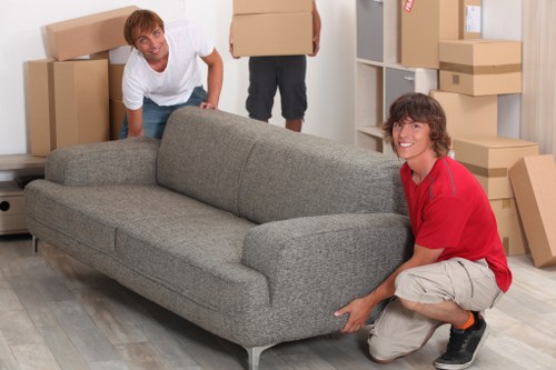 Packed household boxes ready for local removals in Chiswick