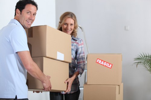 Professional mover carrying boxes for a Chiswick relocation
